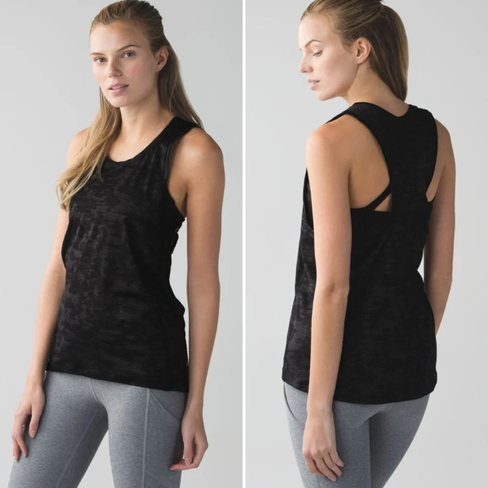 Lululemon Run For Days Tank Black Camo Workout Running Tank Top Size 6